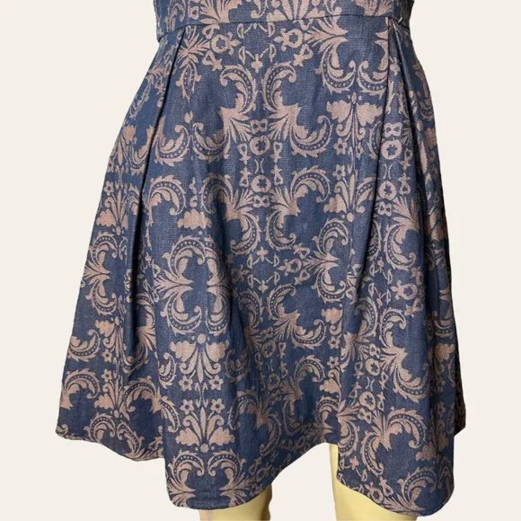 Addie|Fit & Flare Dress|Small|Brown Black|Knee Length|Sleeveless|Pleated|Cotton - Picture 8 of 15